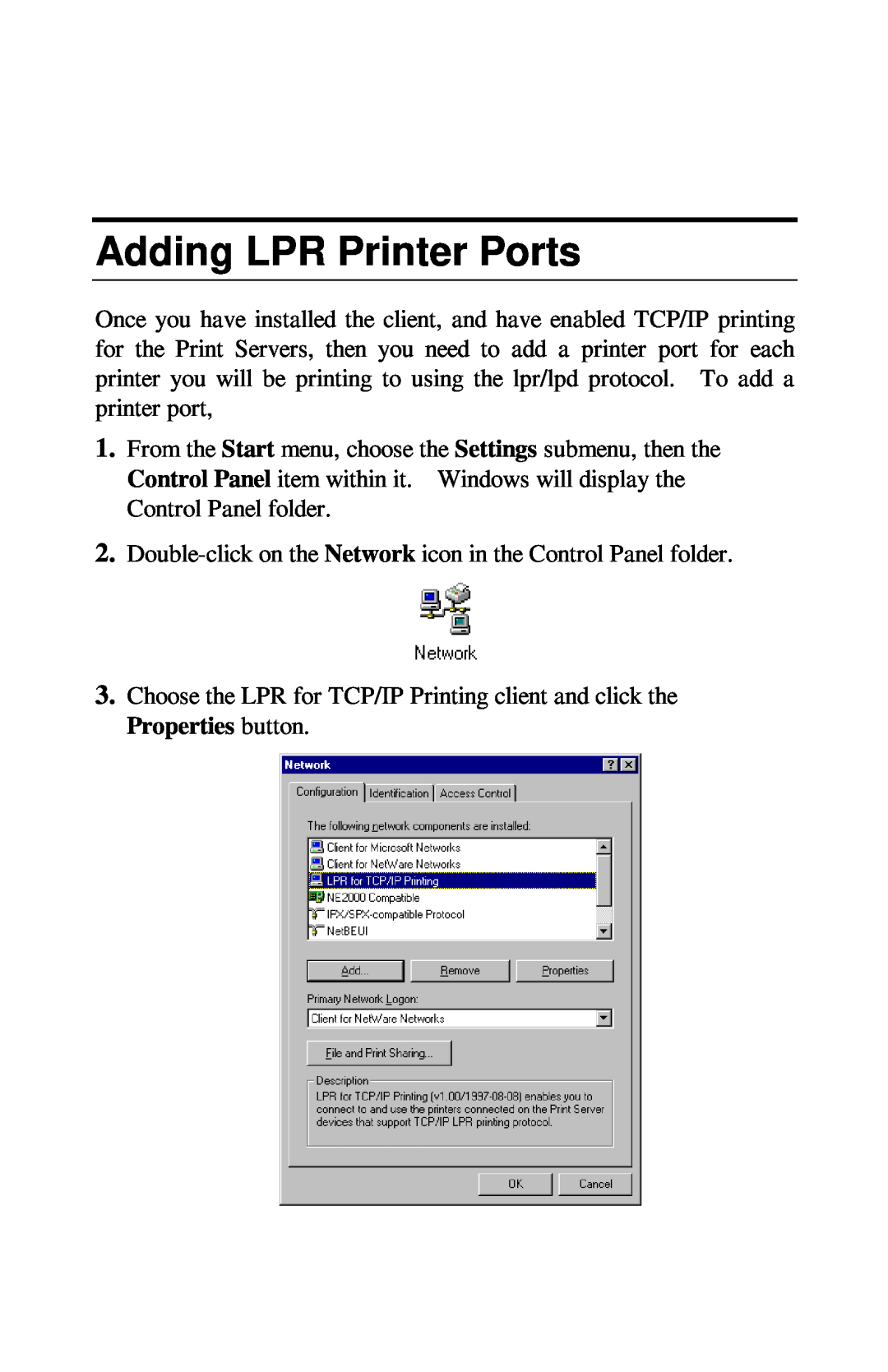 TRENDnet TE100-PIP manual Adding LPR Printer Ports 