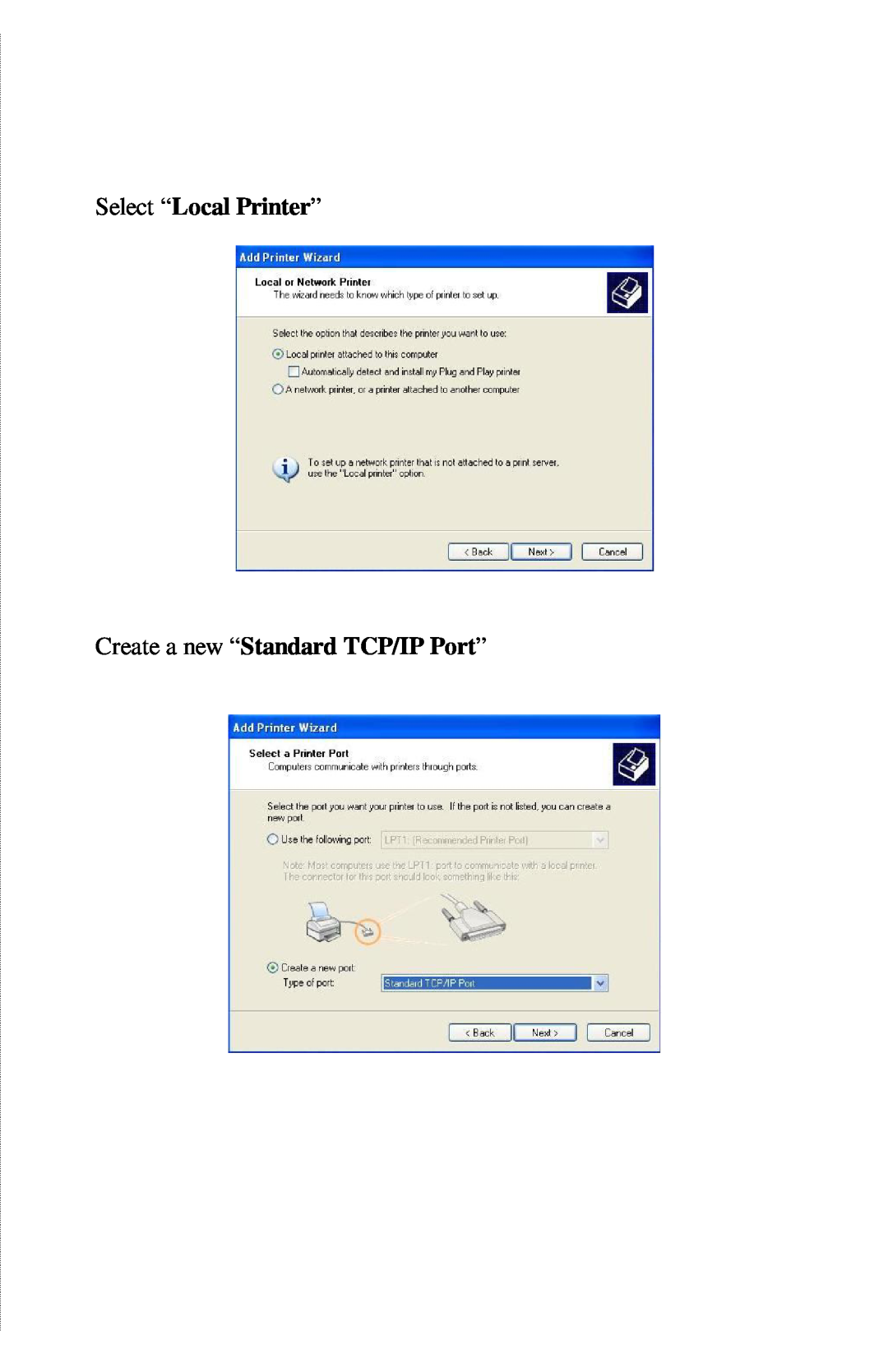 TRENDnet TE100-PIP manual Select “Local Printer” Create a new “Standard TCP/IP Port” 