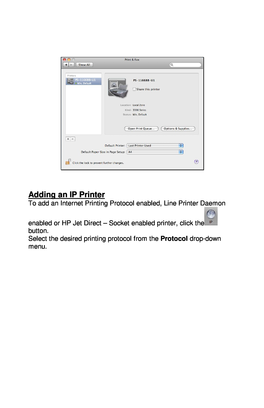 TRENDnet TE100-PIP manual Adding an IP Printer, To add an Internet Printing Protocol enabled, Line Printer Daemon 