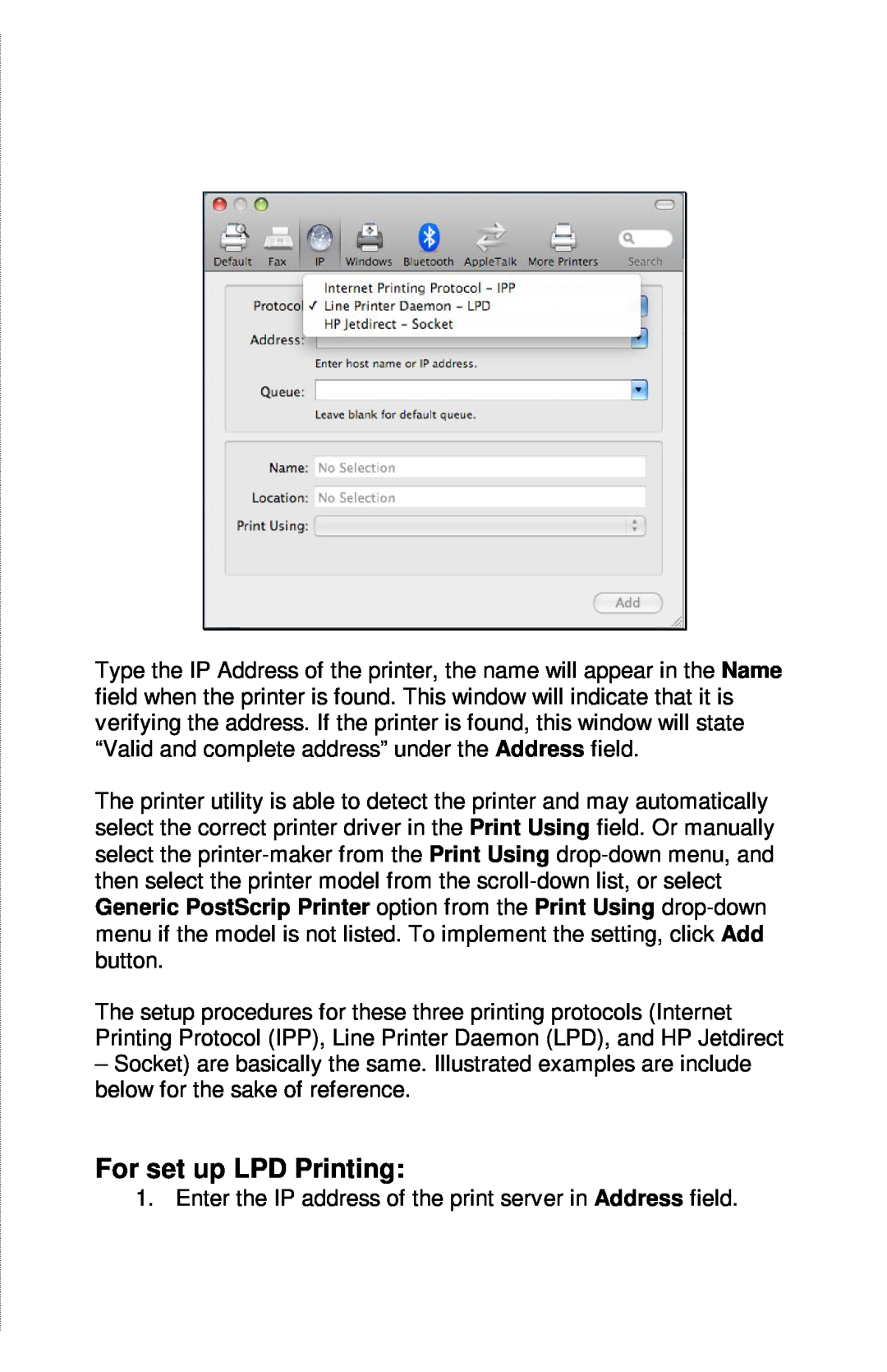 TRENDnet TE100-PIP manual For set up LPD Printing 