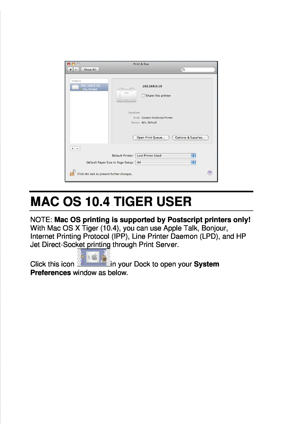TRENDnet TE100-PIP manual MAC OS 10.4 TIGER USER 