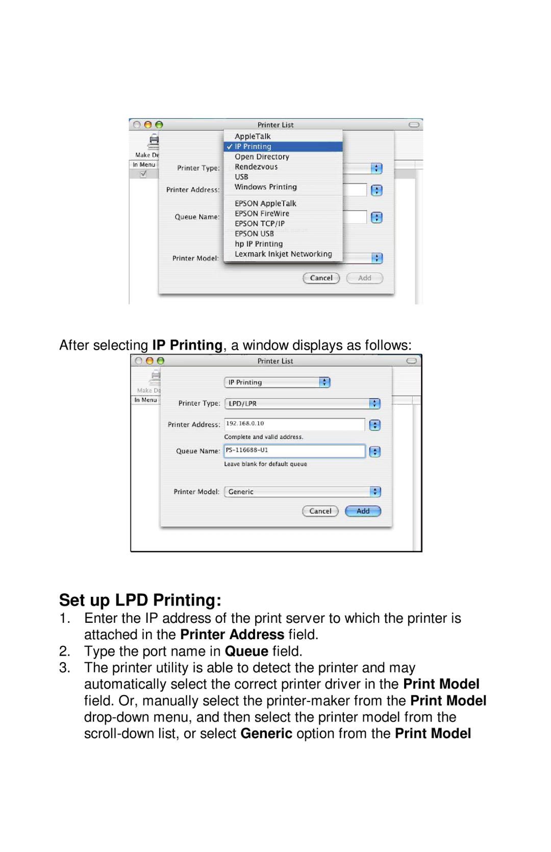 TRENDnet TE100-PIP manual Set up LPD Printing 