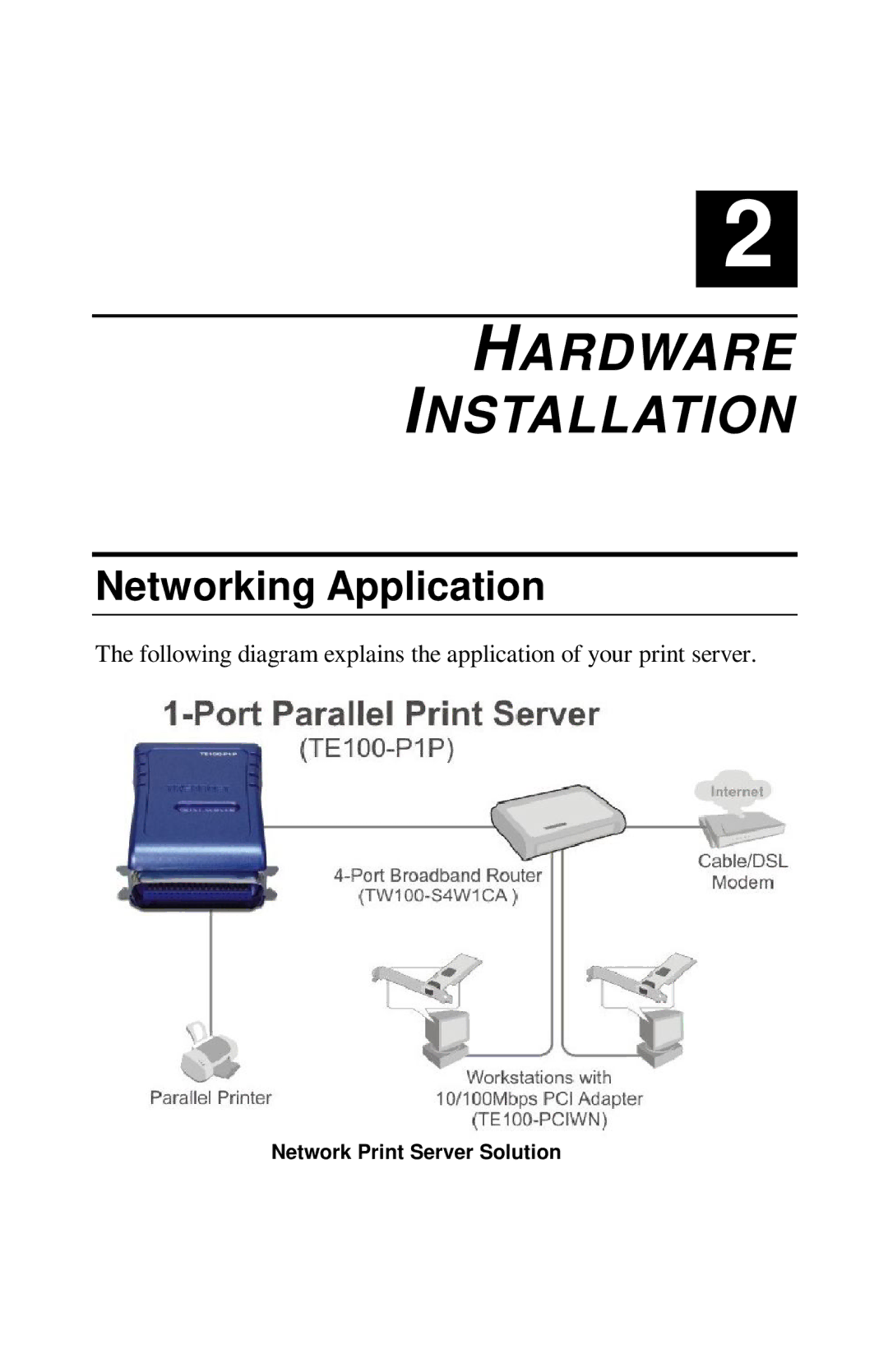 TRENDnet TE100-PIP manual Hardware Installation, Networking Application 