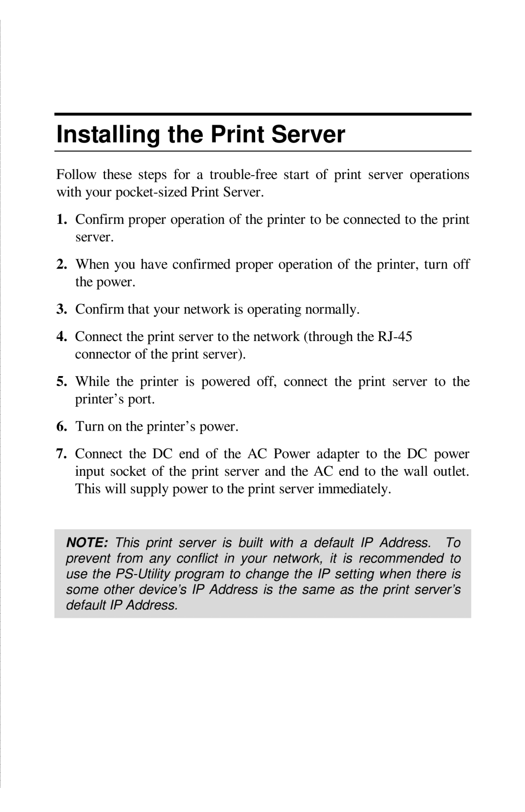 TRENDnet TE100-PIP manual Installing the Print Server 