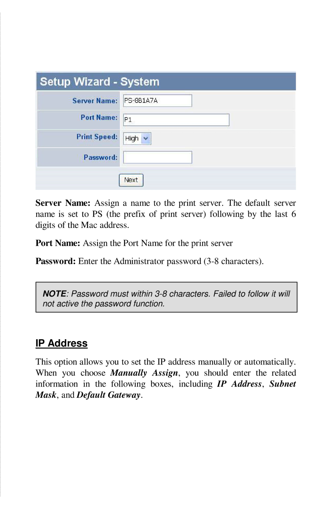 TRENDnet TE100-PIP manual IP Address 