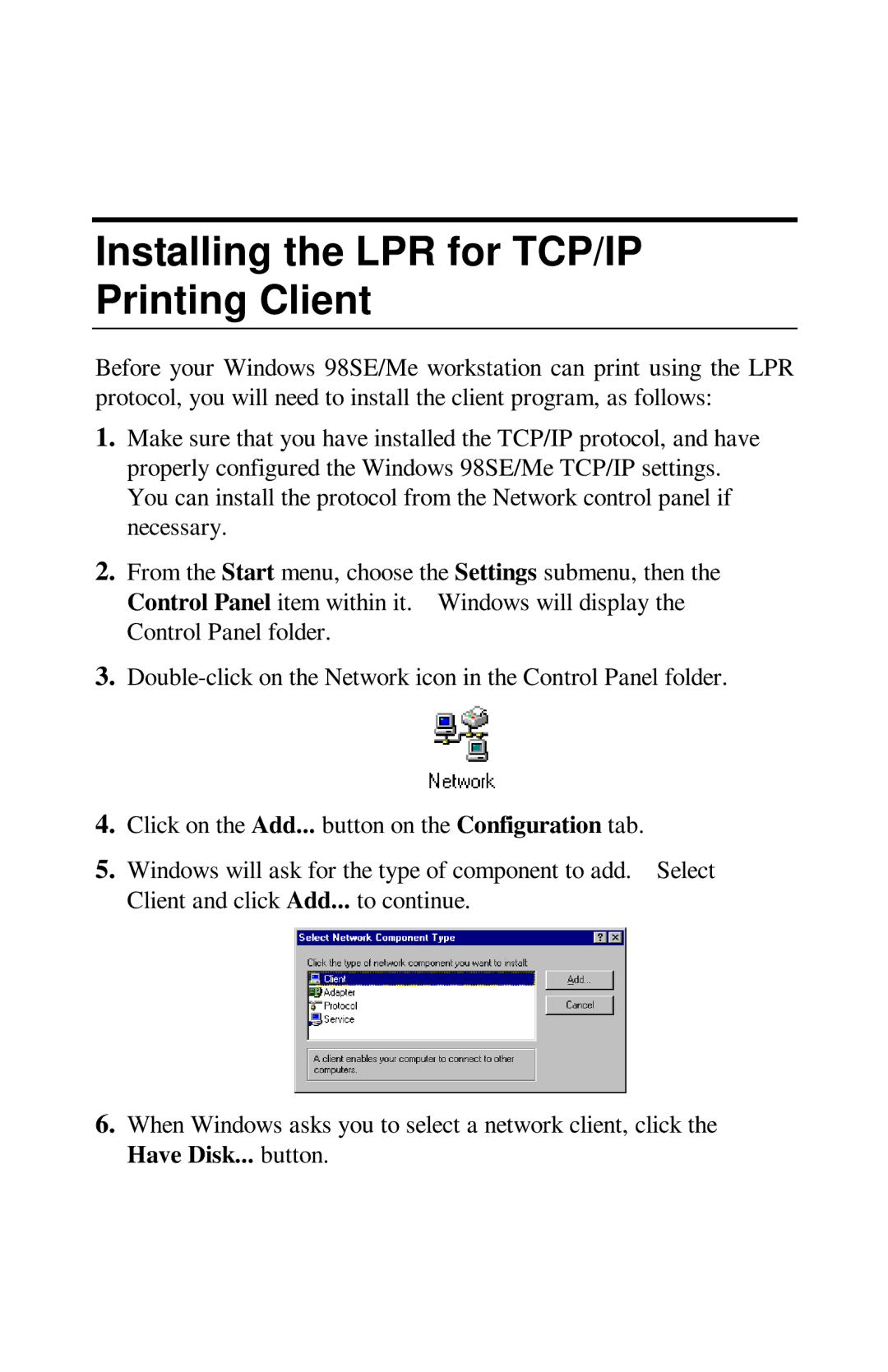 TRENDnet TE100-PIP manual Installing the LPR for TCP/IP Printing Client 