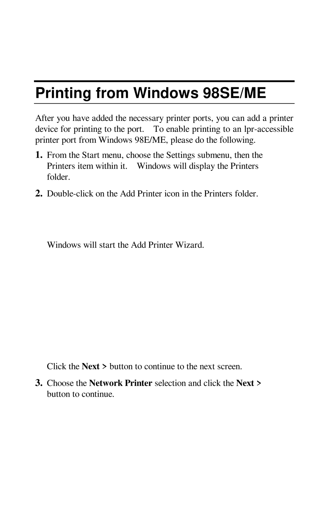 TRENDnet TE100-PIP manual Printing from Windows 98SE/ME 