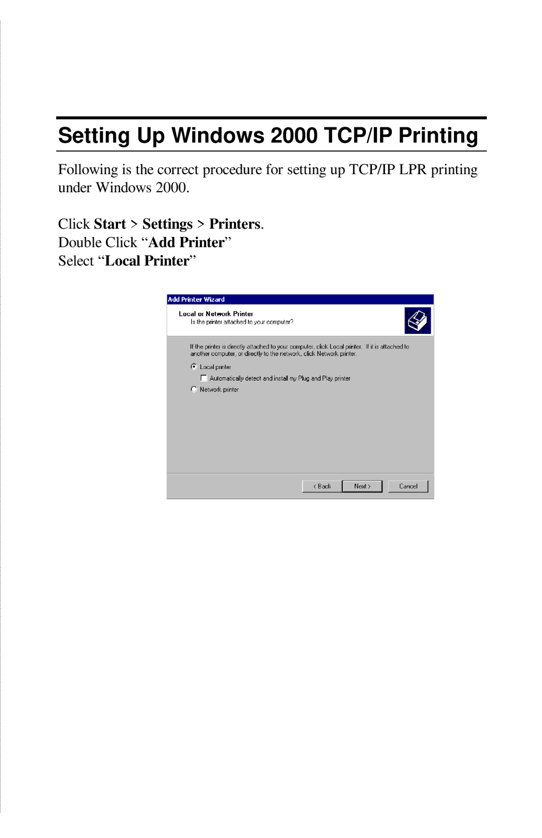 TRENDnet TE100-PIP manual Setting Up Windows 2000 TCP/IP Printing 