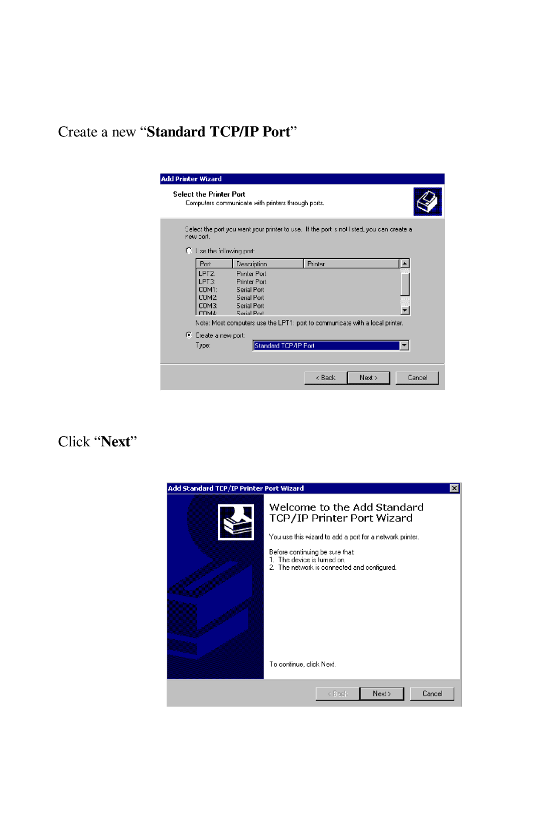 TRENDnet TE100-PIP manual Create a new Standard TCP/IP Port 