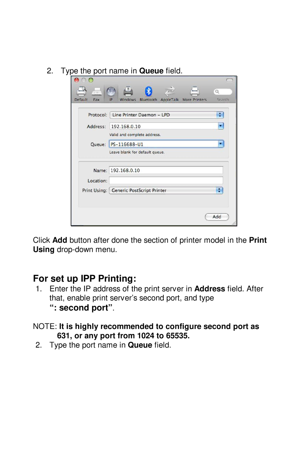 TRENDnet TE100-PIP manual For set up IPP Printing 