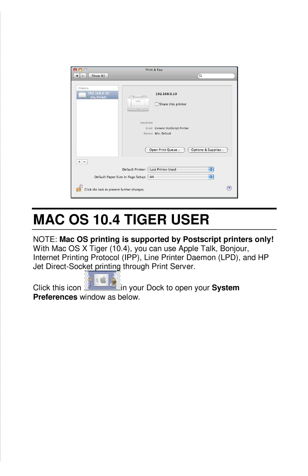 TRENDnet TE100-PIP manual MAC OS 10.4 Tiger User 