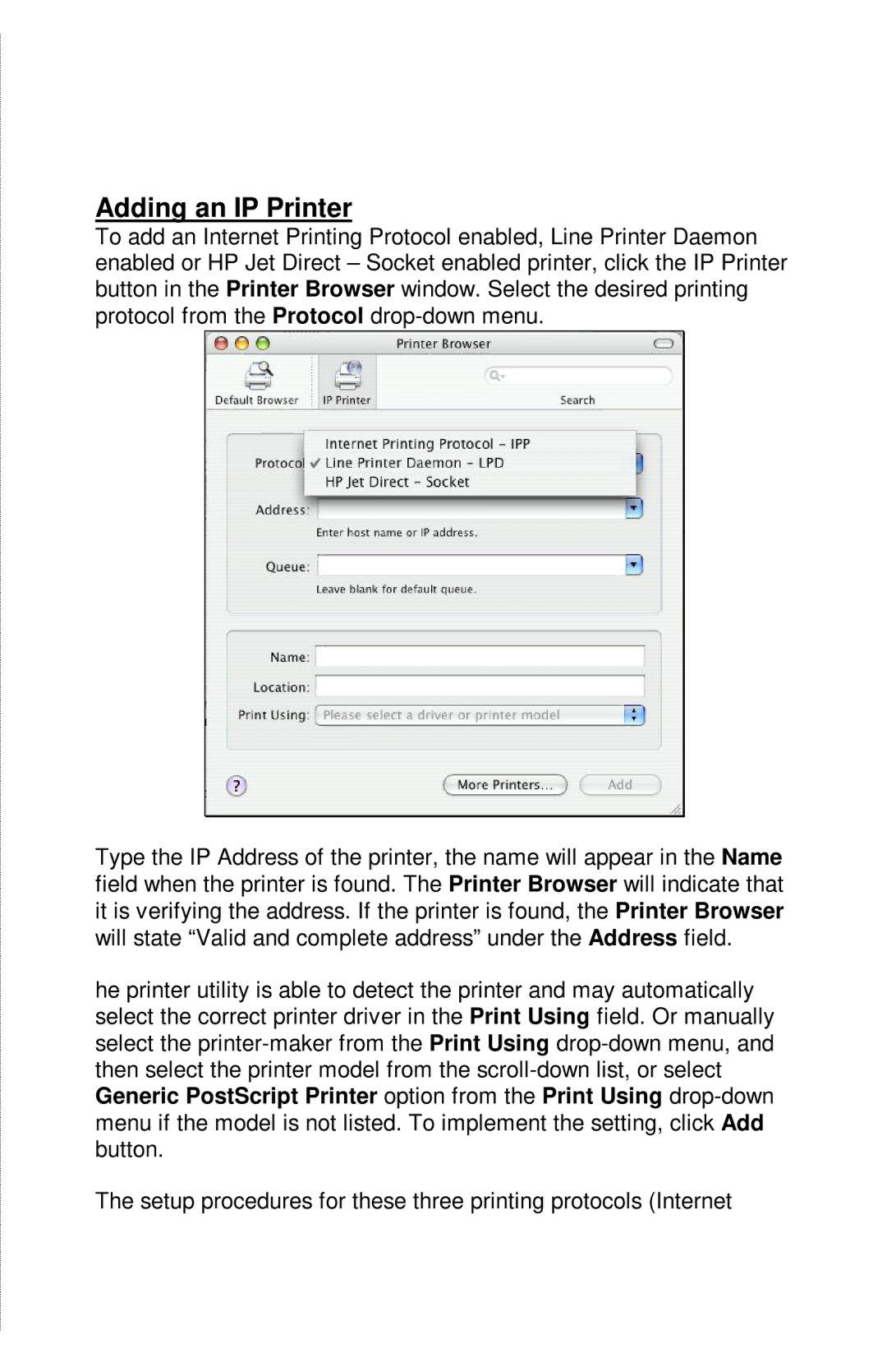 TRENDnet TE100-PIP manual Adding an IP Printer 