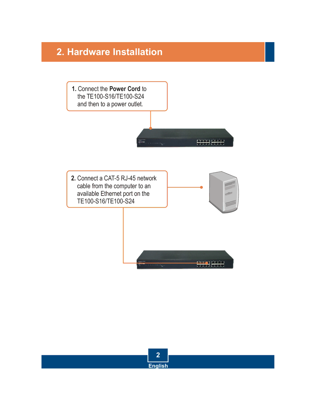 TRENDnet TE100-S16, TE100-S24 manual Hardware Installation 