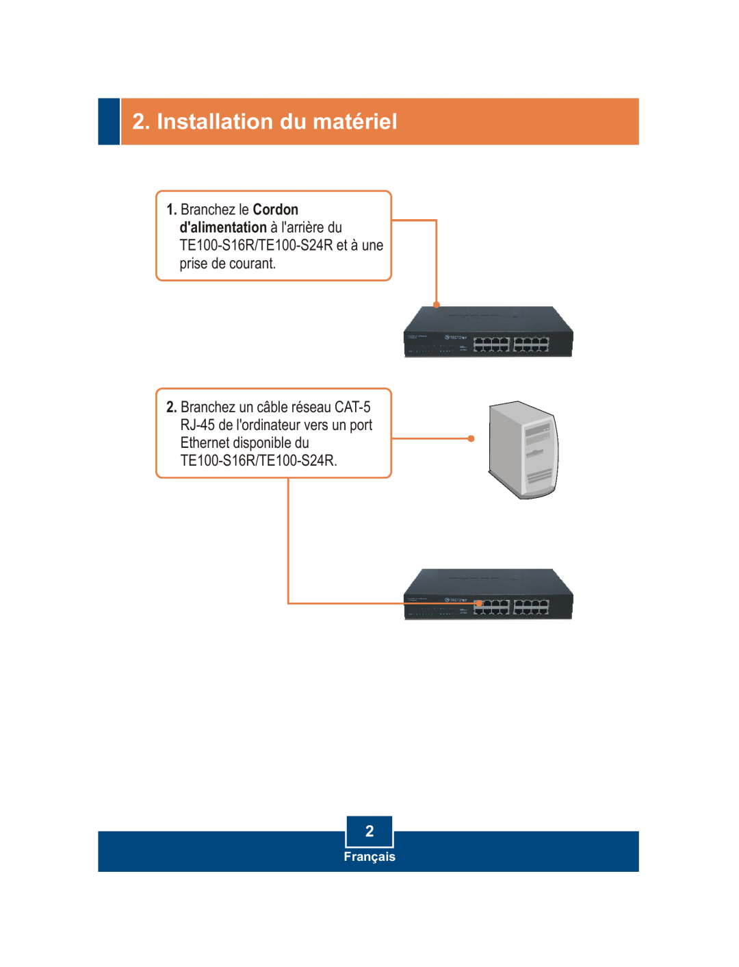 TRENDnet manual Installation du matériel, Ethernet disponible du TE100-S16R/TE100-S24R, Français 