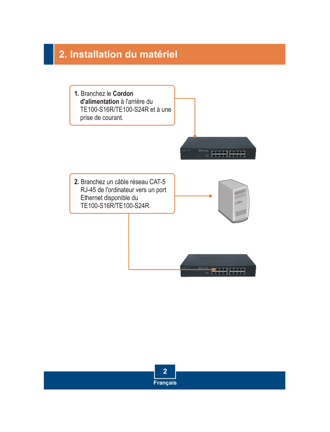 TRENDnet TE100-S16R manual Installation du matériel 