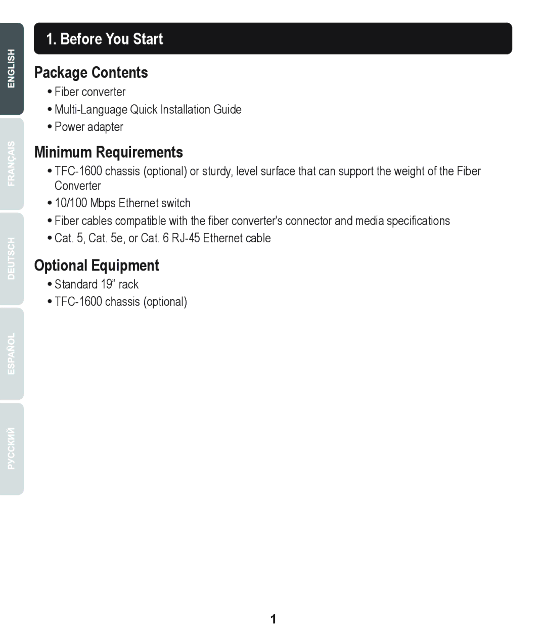 TRENDnet TE100S24G manual Before You Start, Package Contents, Minimum Requirements, Optional Equipment 