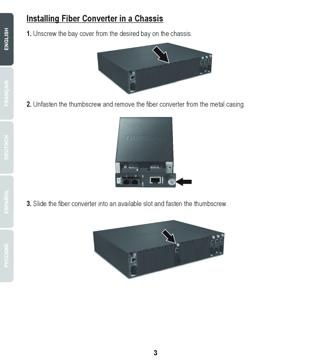 TRENDnet TE100S24G manual Installing Fiber Converter in a Chassis 