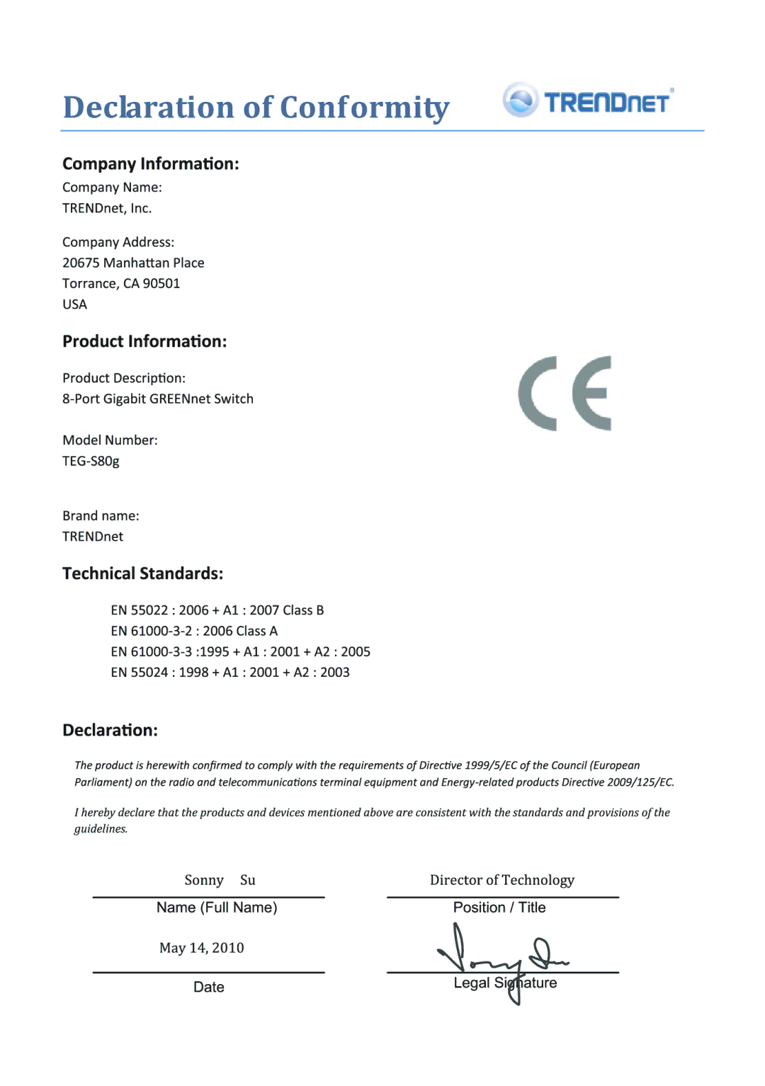 TRENDnet TE100S80g manual 