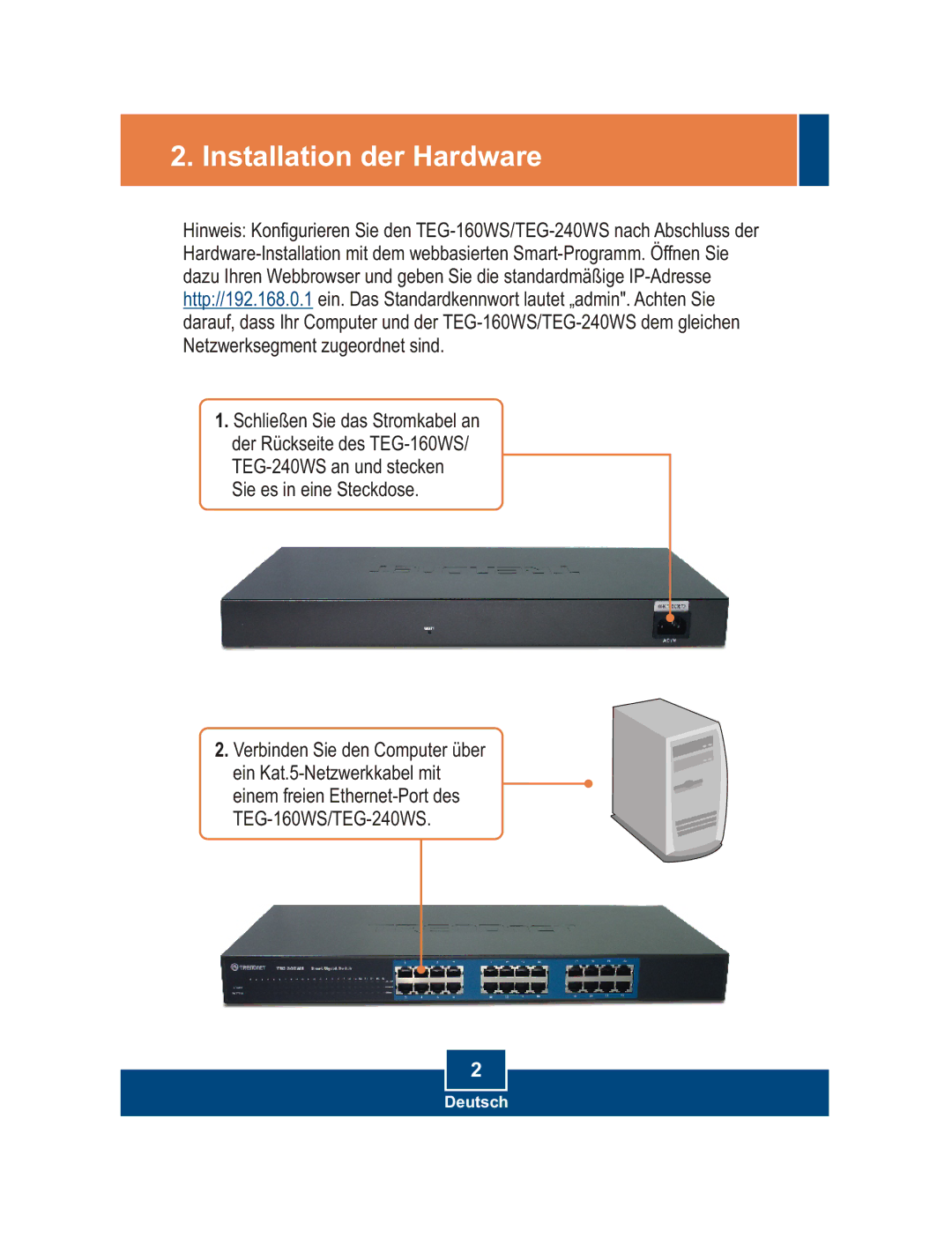 TRENDnet TEG-160WS manual Installation der Hardware 