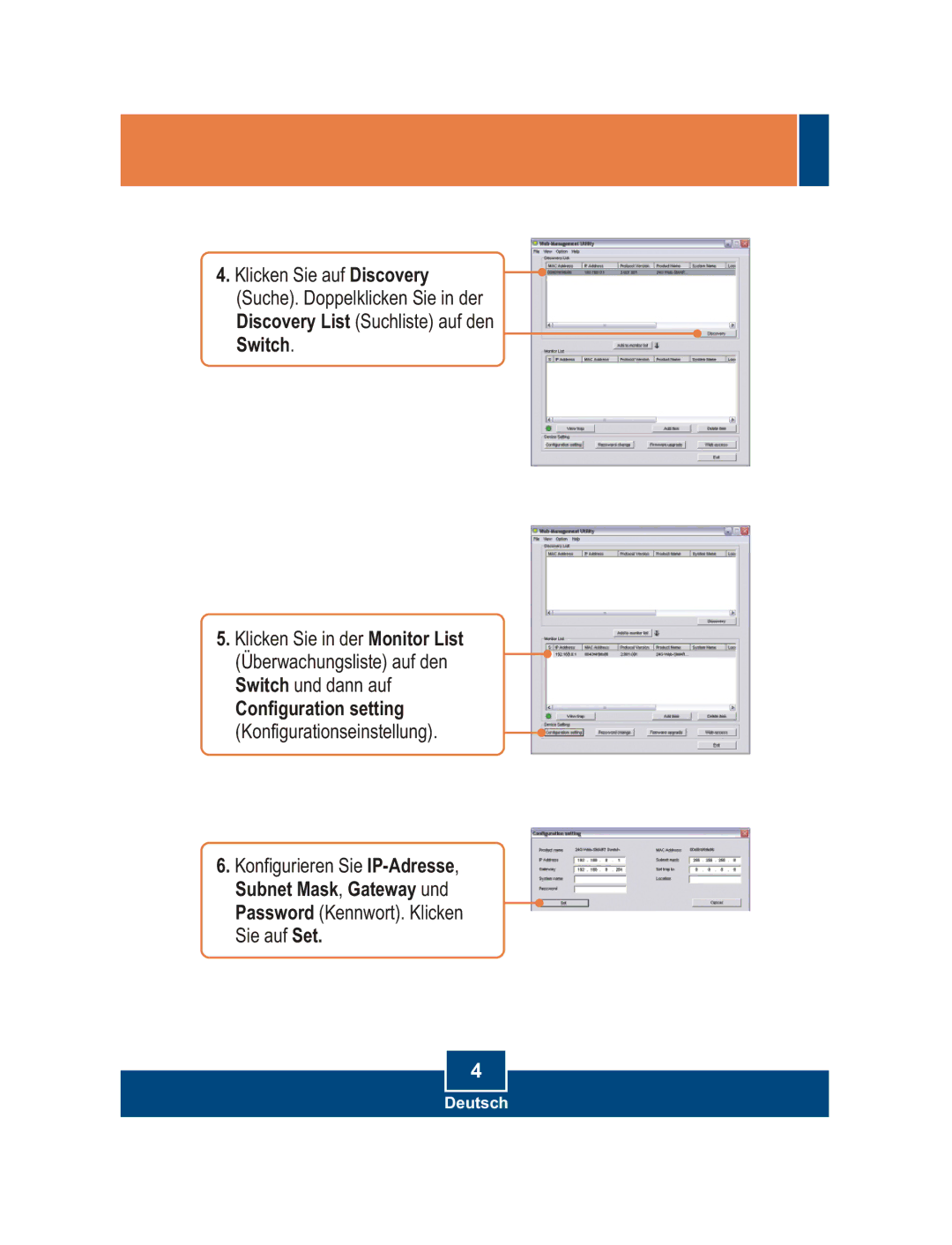 TRENDnet TEG-160WS manual Configuration setting Konfigurationseinstellung 