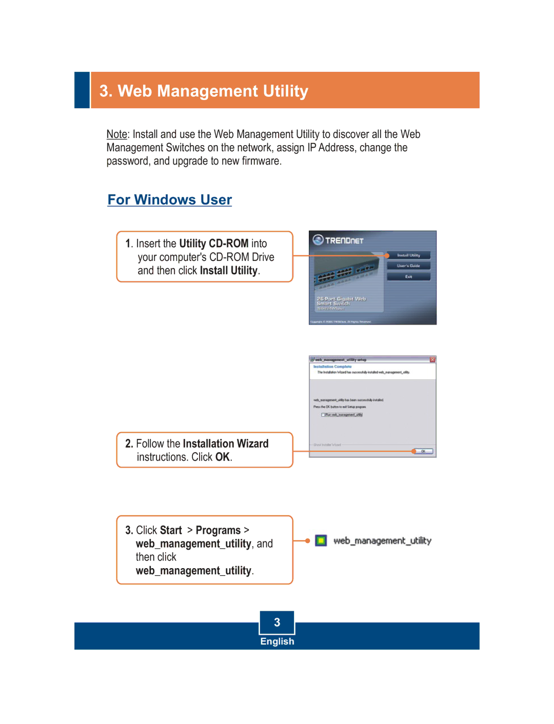 TRENDnet TEG-224WS manual Web Management Utility, For Windows User 