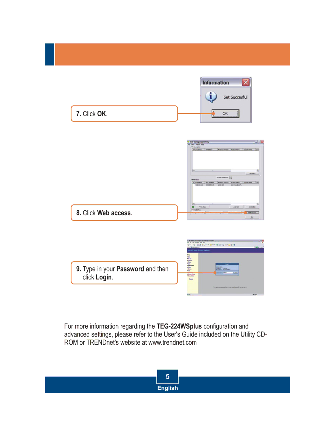 TRENDnet TEG-224WS manual Click Web access 