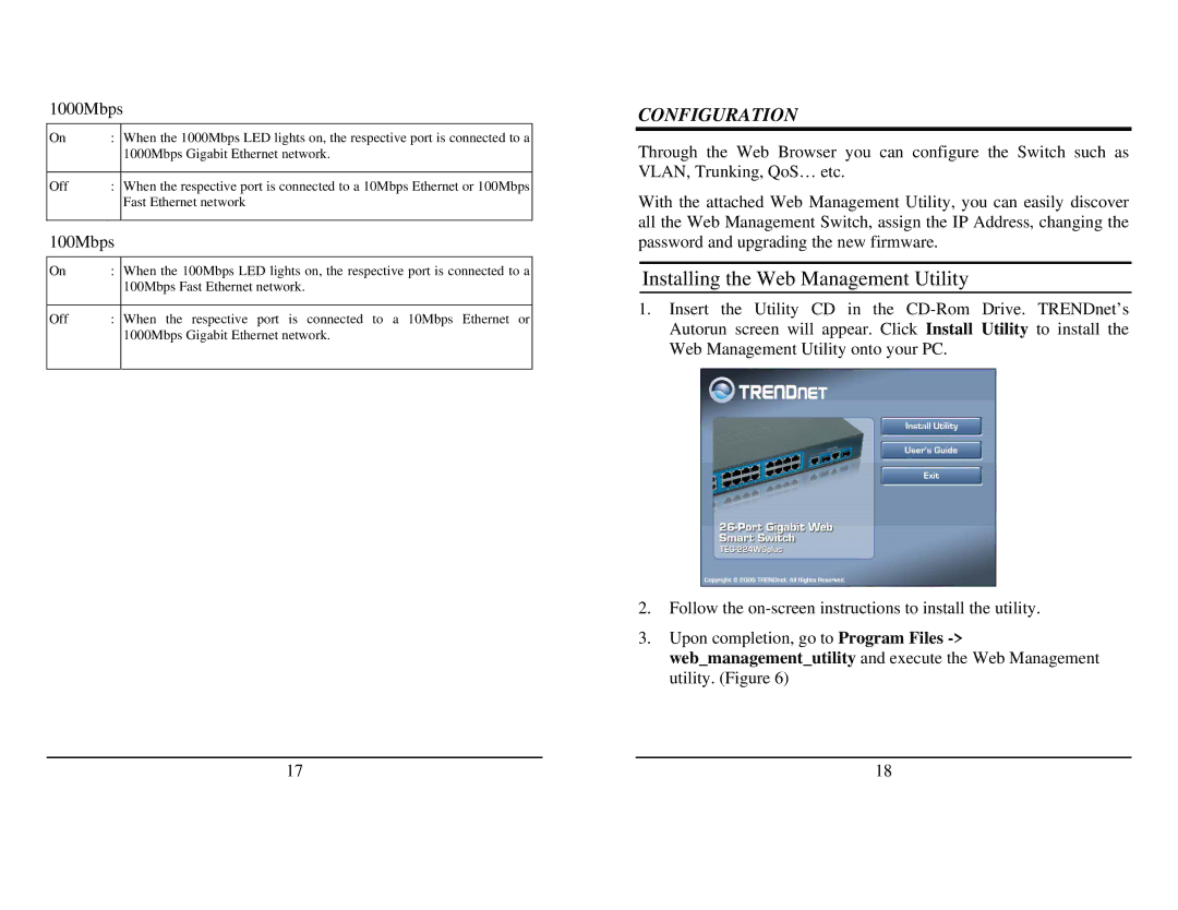 TRENDnet TEG-224WSplus manual Installing the Web Management Utility, Configuration 