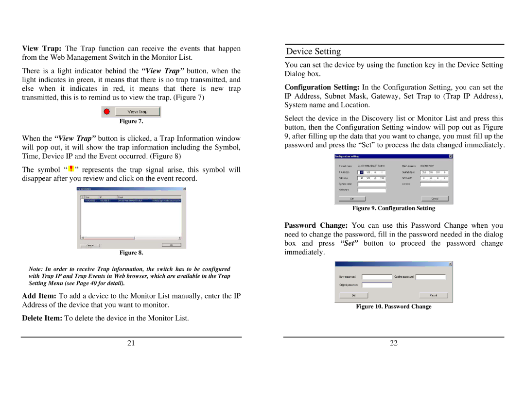 TRENDnet TEG-224WSplus manual Device Setting, Configuration Setting 