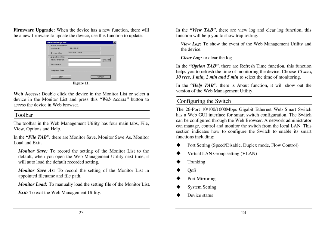 TRENDnet TEG-224WSplus manual Toolbar, Configuring the Switch 