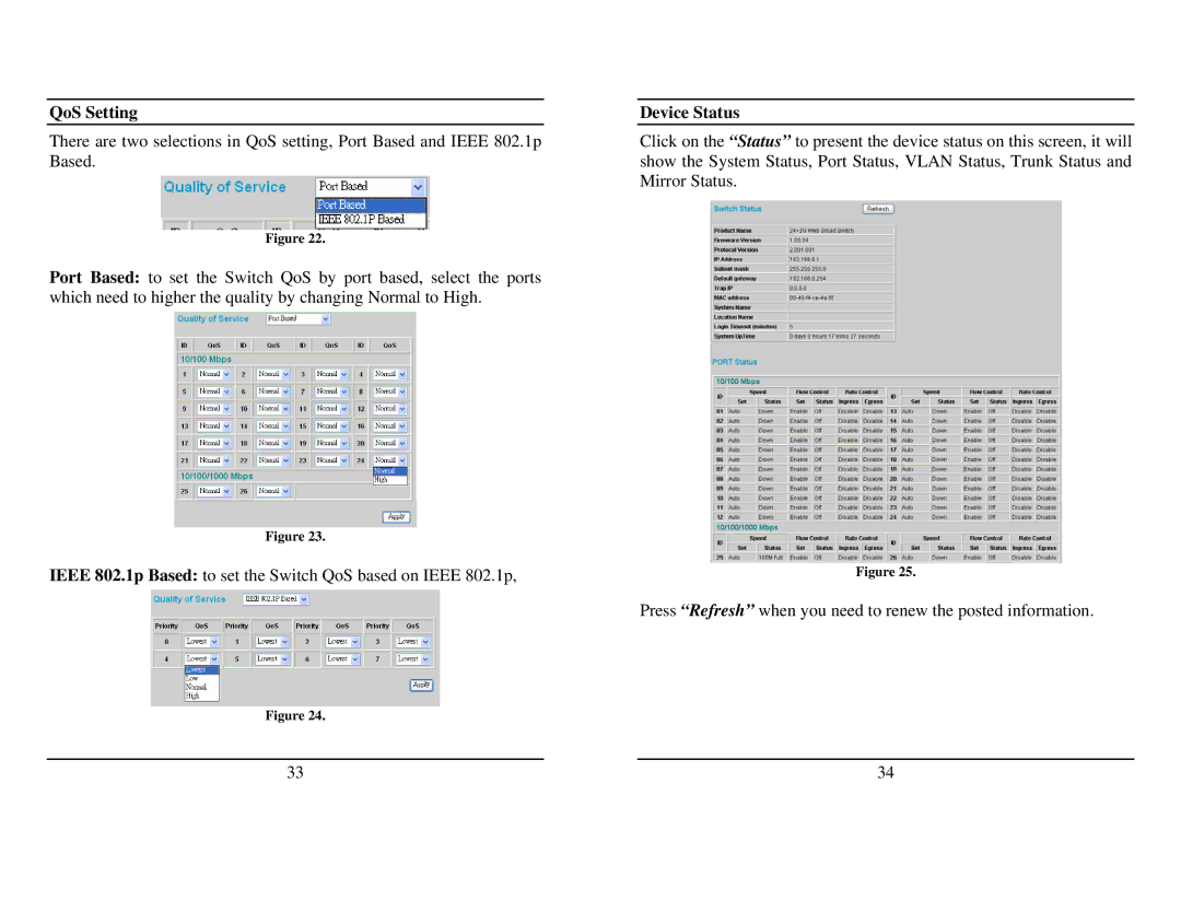 TRENDnet TEG-224WSplus manual QoS Setting, Device Status 