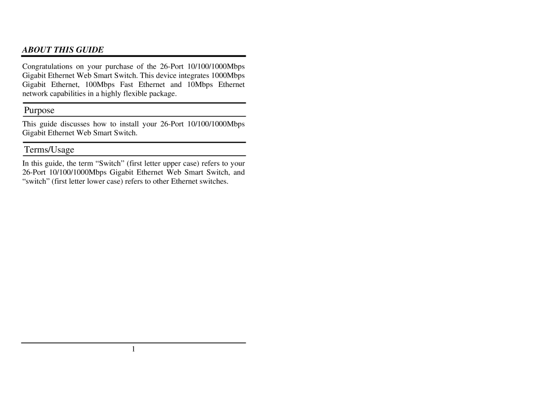 TRENDnet TEG-224WSplus manual Purpose, Terms/Usage, About this Guide 