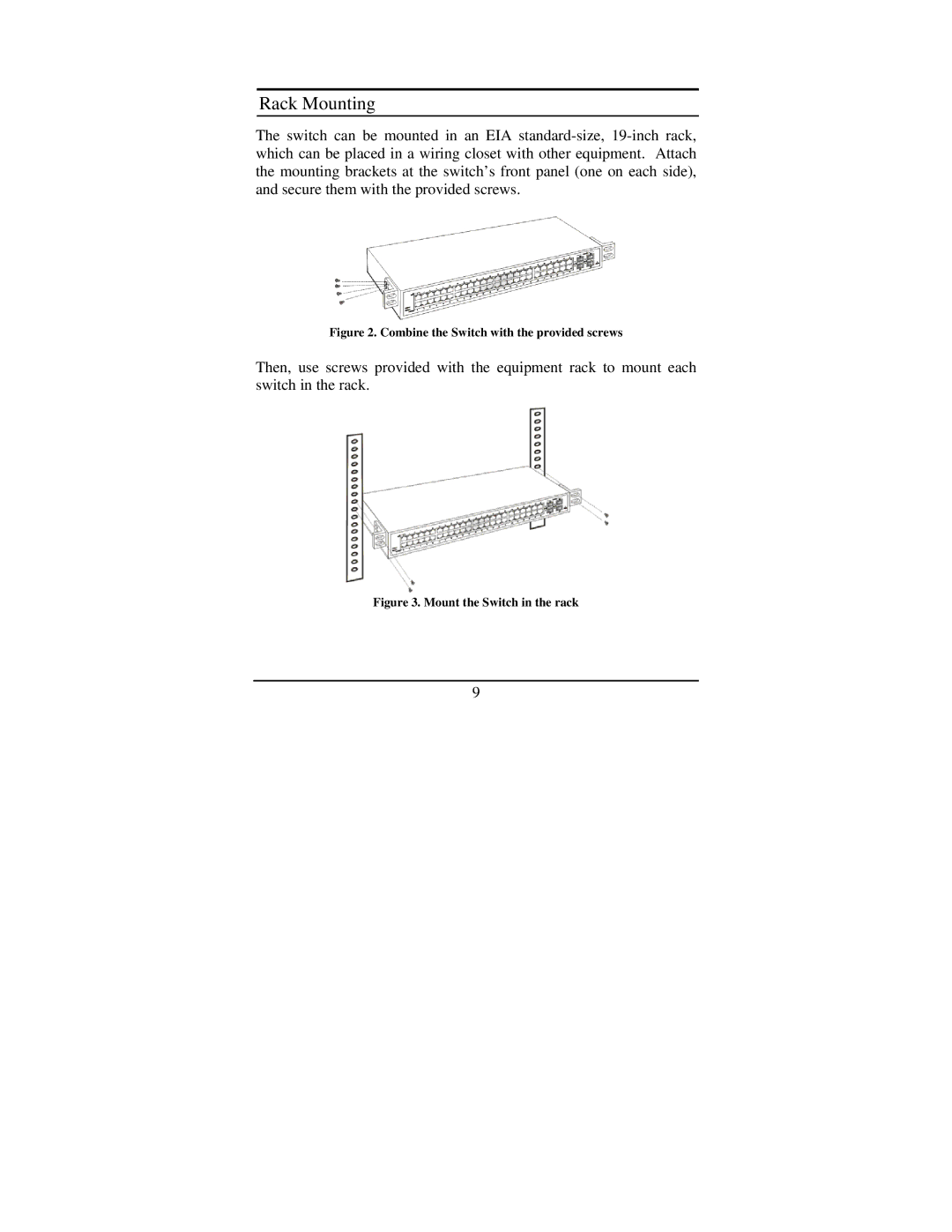 TRENDnet TEG-448WS manual Rack Mounting, Combine the Switch with the provided screws 