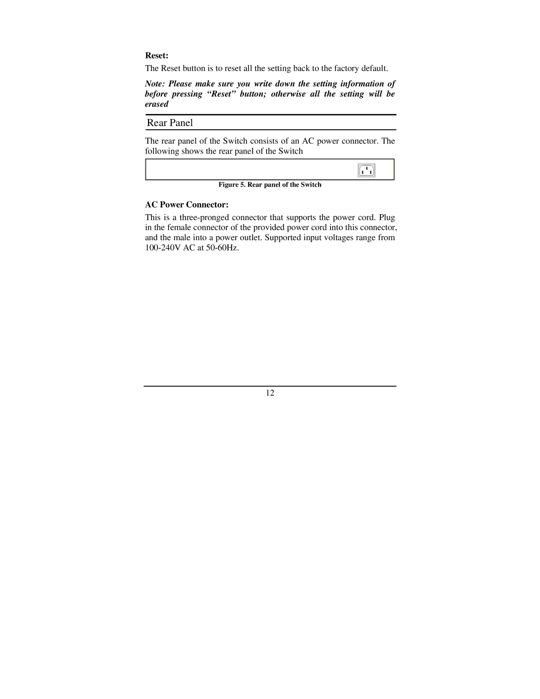 TRENDnet TEG-448WS manual Rear Panel, Reset, AC Power Connector 