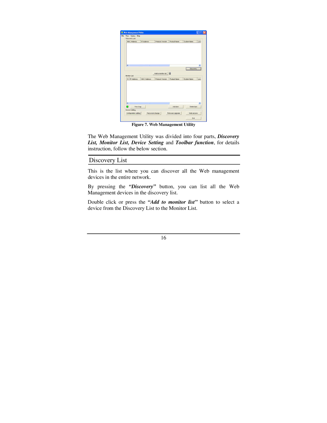 TRENDnet TEG-448WS manual Discovery List, Web Management Utility 