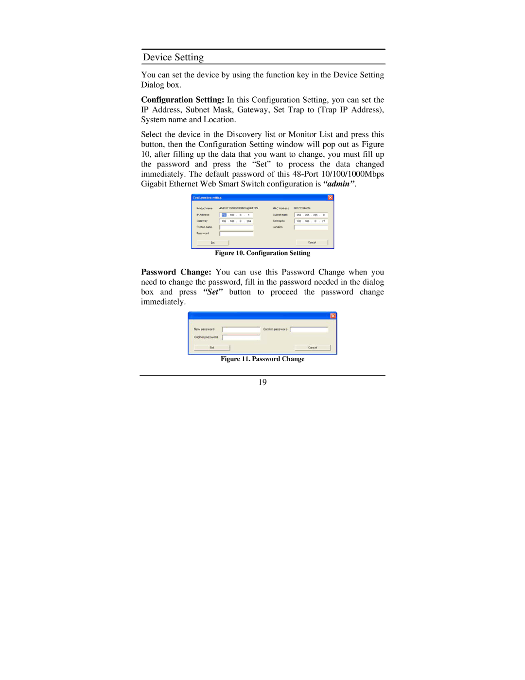 TRENDnet TEG-448WS manual Device Setting, Configuration Setting 