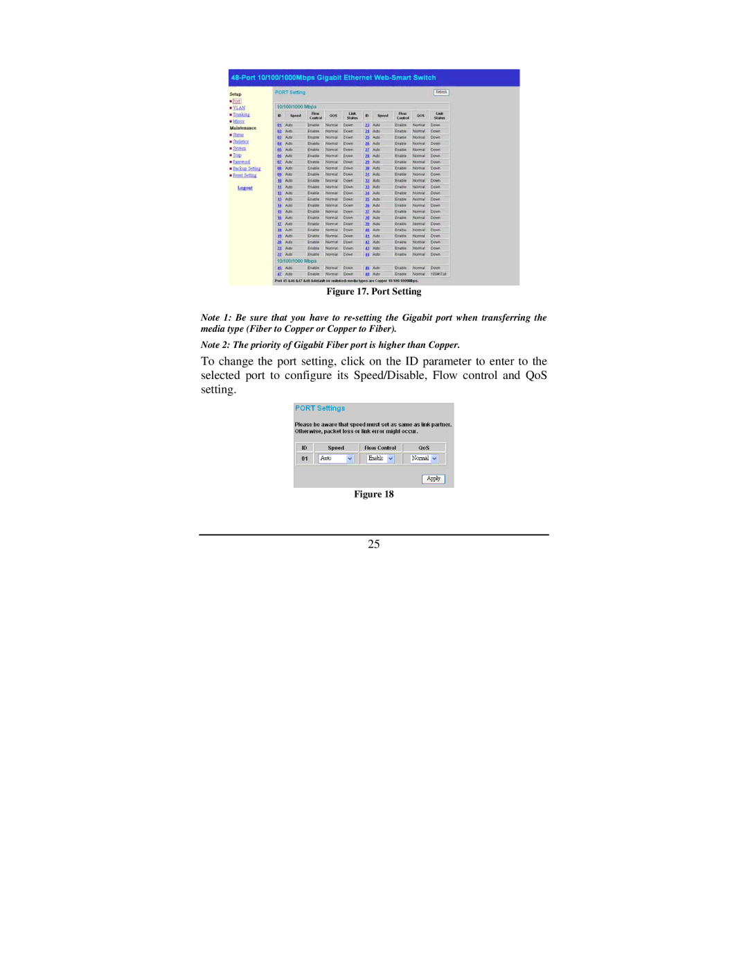 TRENDnet TEG-448WS manual Port Setting 