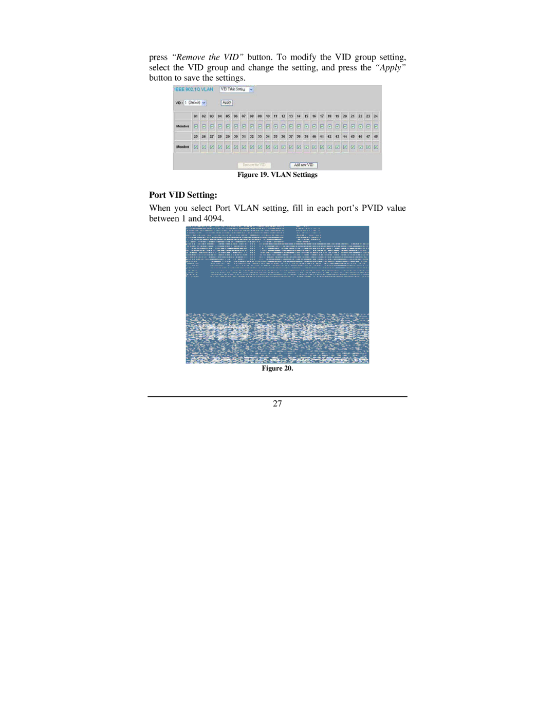 TRENDnet TEG-448WS manual Port VID Setting, Vlan Settings 