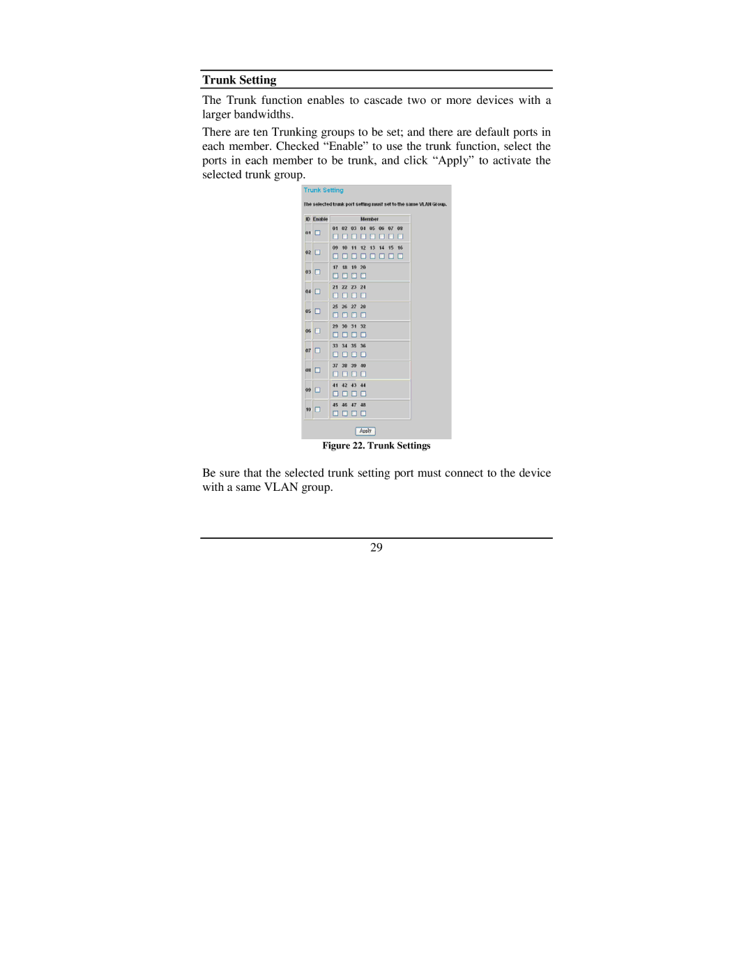 TRENDnet TEG-448WS manual Trunk Settings 