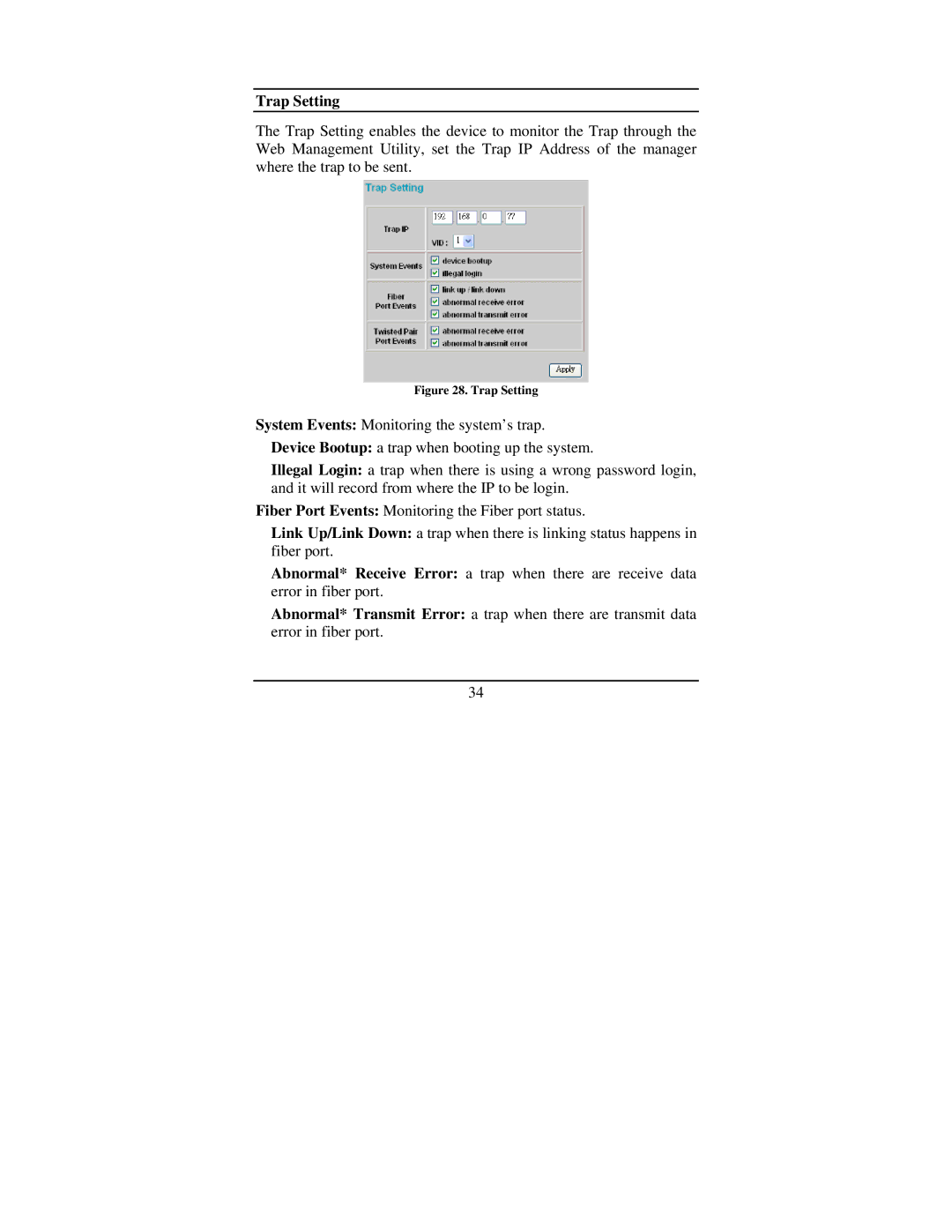 TRENDnet TEG-448WS manual Trap Setting 