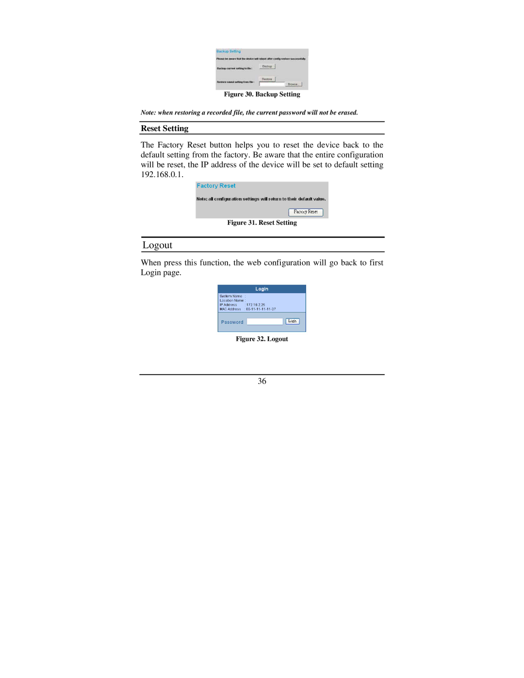 TRENDnet TEG-448WS manual Logout, Reset Setting 