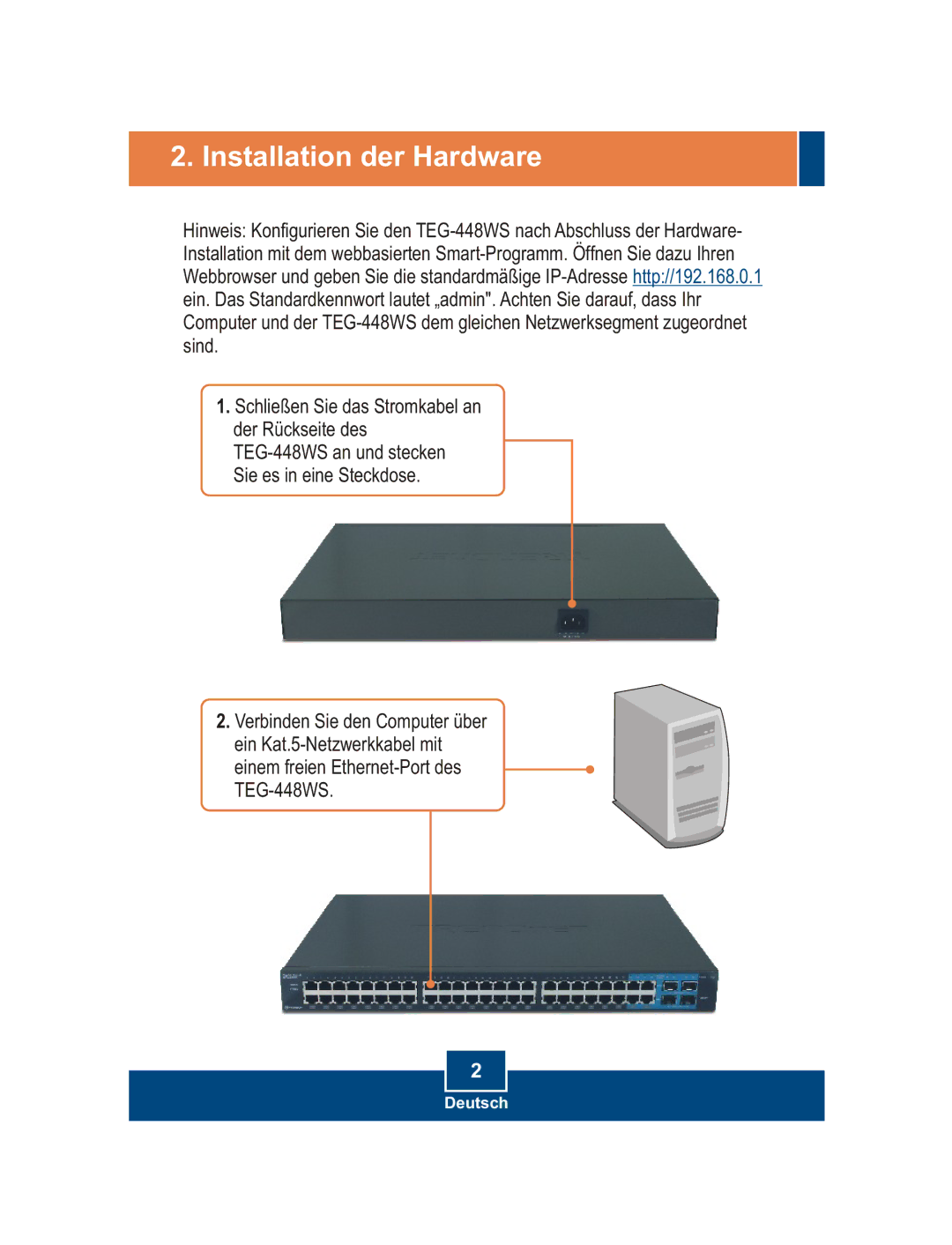 TRENDnet TEG-448WS manual Installation der Hardware 