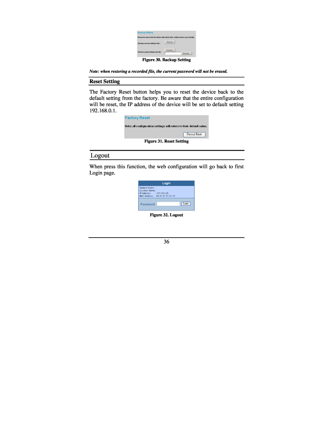 TRENDnet TEG-448WS manual Logout, Reset Setting 