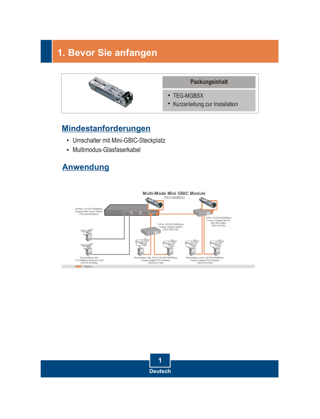 TRENDnet TEG-MGBSX manual Bevor Sie anfangen, Anwendung 