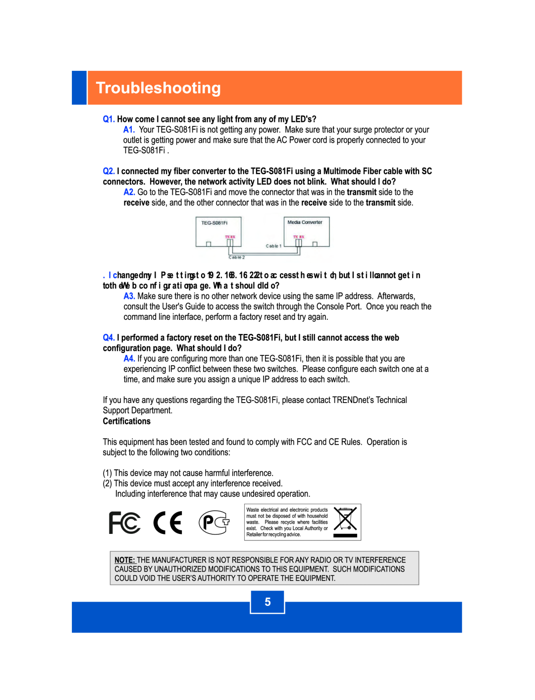 TRENDnet TEG-S081FI manual 