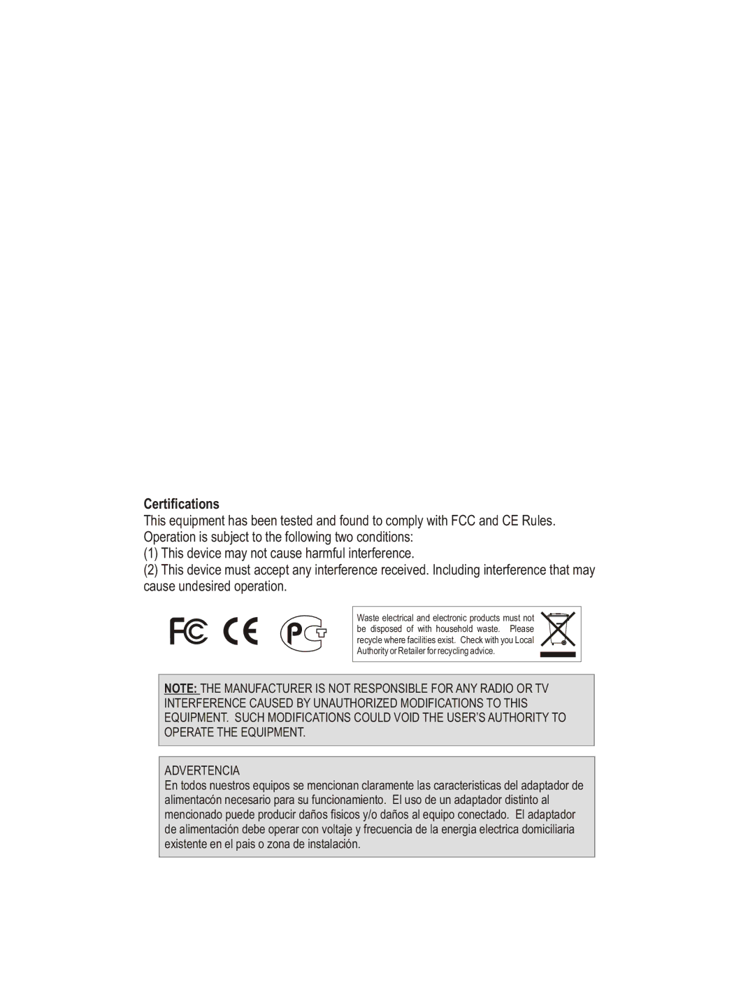 TRENDnet TEG-S224 manual Certifications, Advertencia 