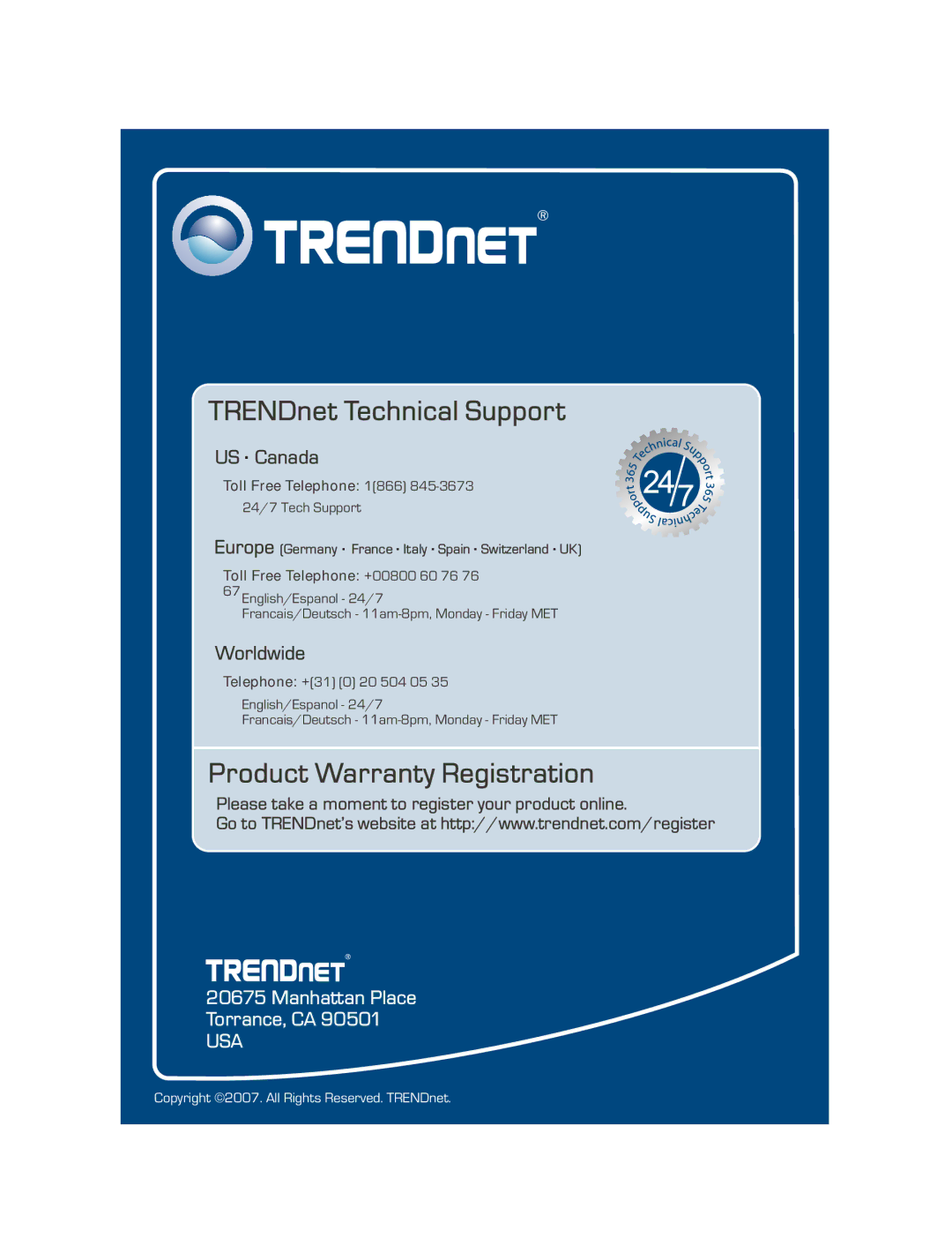 TRENDnet TEG-S224 manual TRENDnet Technical Support 