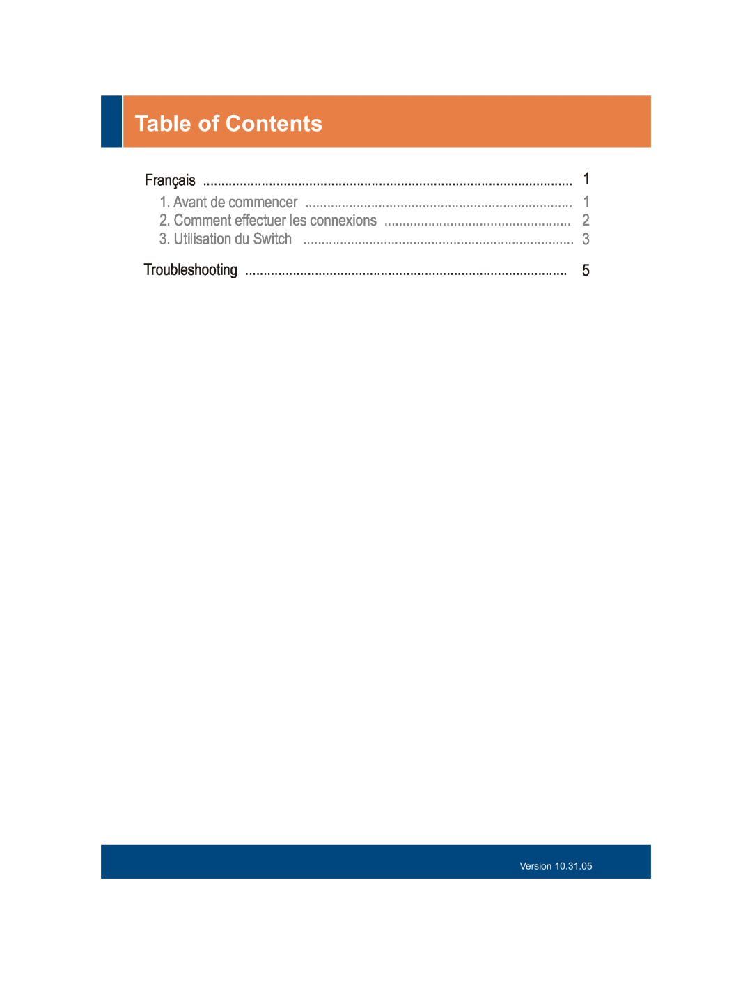 TRENDnet TEG-S2400I manual Table of Contents, Avant de commencer, Comment effectuer les connexions, Utilisation du Switch 