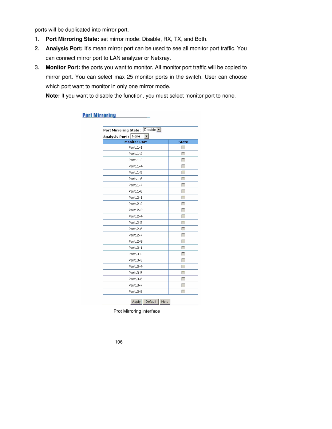 TRENDnet TEG-S3000I manual Prot Mirroring interface 106 