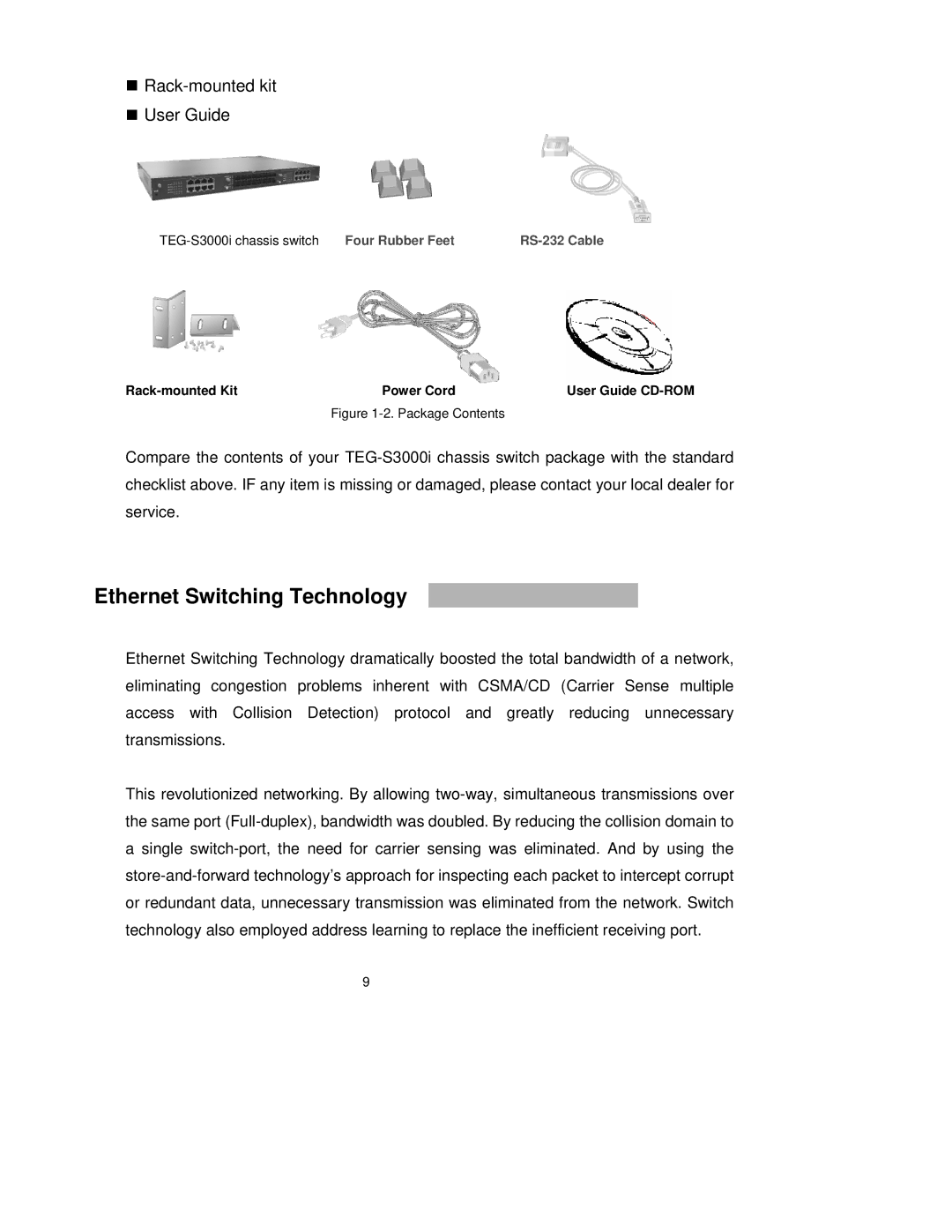 TRENDnet TEG-S3000I manual Ethernet Switching Technology, „ Rack-mounted kit „ User Guide 