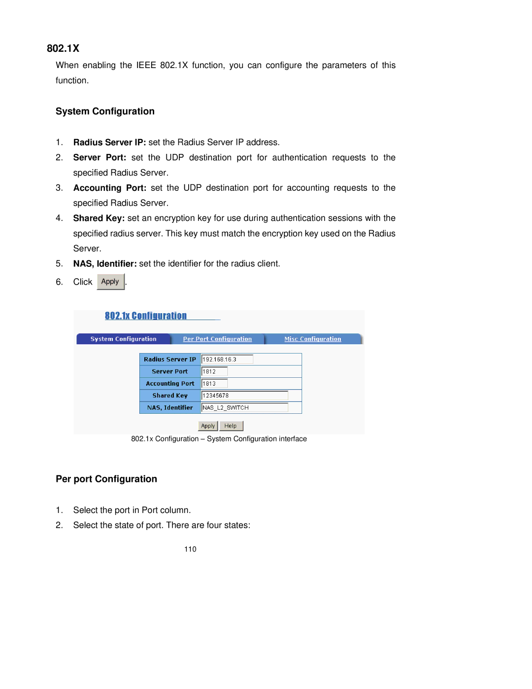 TRENDnet TEG-S3000I manual 802.1X, System Configuration 